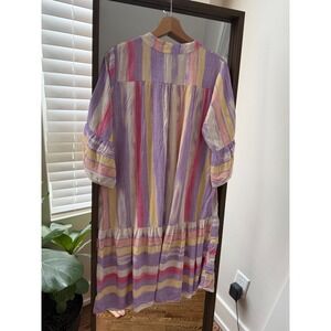 Striped Midi Dress Made in‎ Italy Ruffle Sleeve Button Down Casual Soft Size M/L